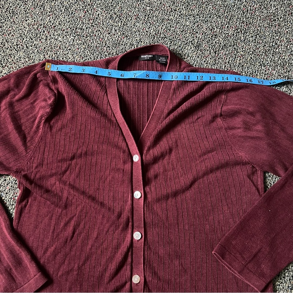 Maroon Burgundy Vintage 100% Silk Cardigan Ribbed Modest Long-Sleeve Sweater S - Picture 12 of 16